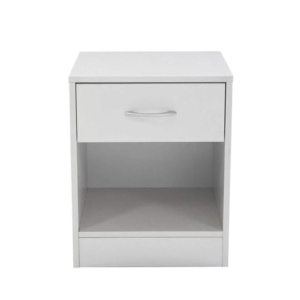 Set of 2 Modern White Nightstands – Bedside End Tables with Drawer & Open Shelf Storage