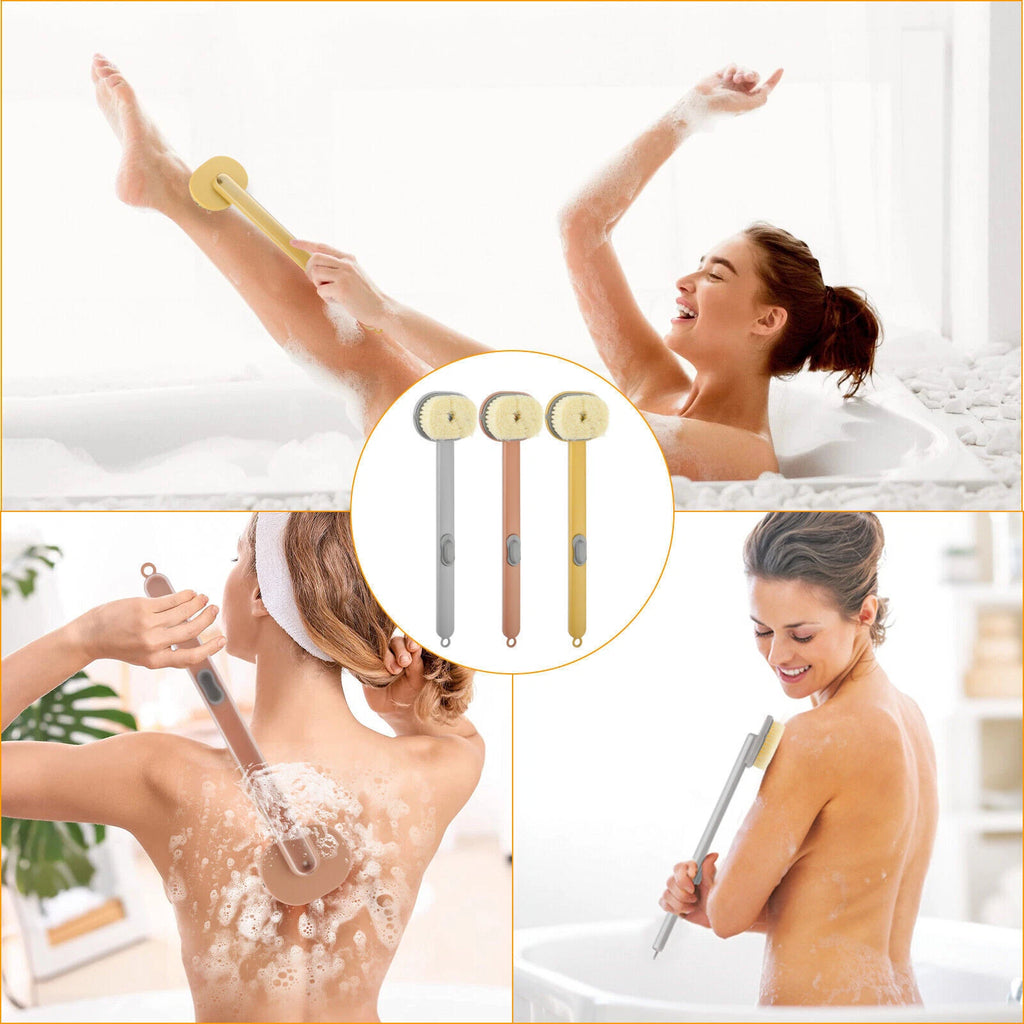 Back Scrubber Long Handle Bath Brush Liquid Soap Dispenser Body Exfoliator