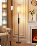 64.4" Modern LED Floor Lamp with Remote Control & Foot Switch, Dimmable Standing Floor Lamp for Living Room, Bedroom, Office, Linen Shade, E26 Bulb Included