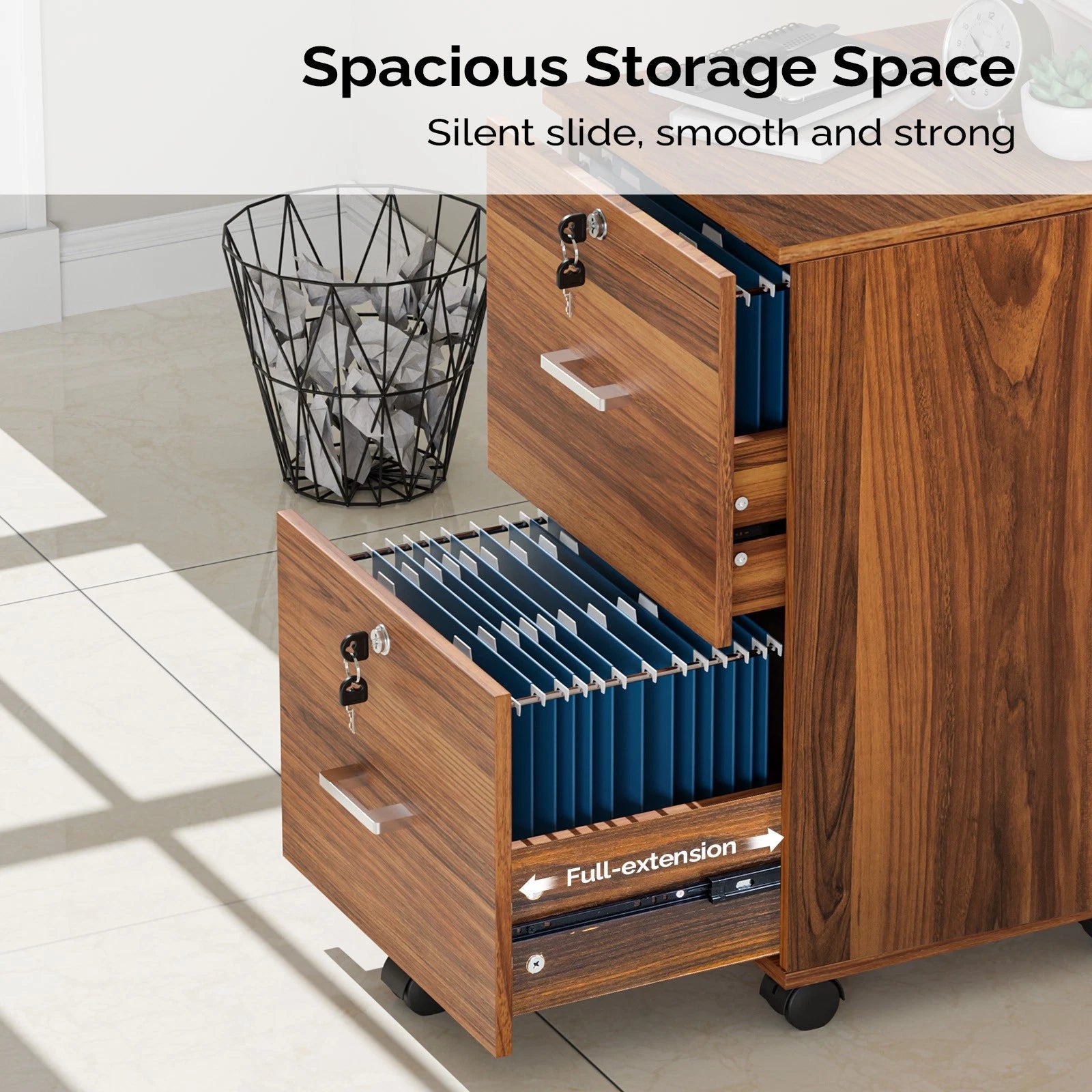 Mobile Lateral File Cabinet 2-Drawer Wood Home Office Craft Room