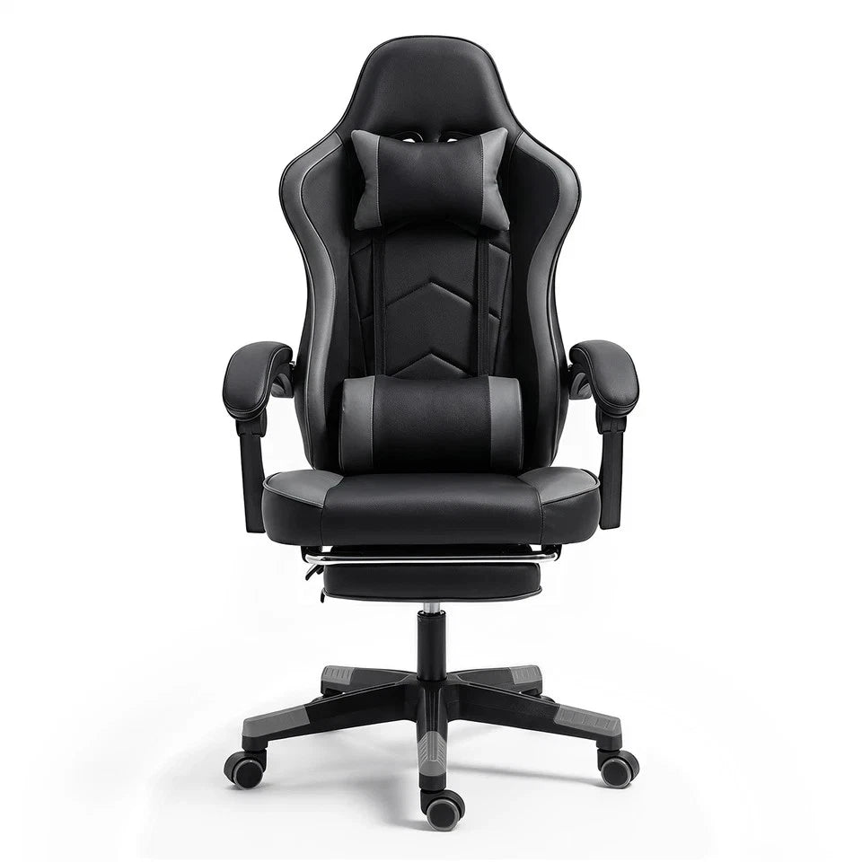 Ergonomic Gaming Office Chair, Reclining w/ Footrest, Headrest & Lumbar Pillow