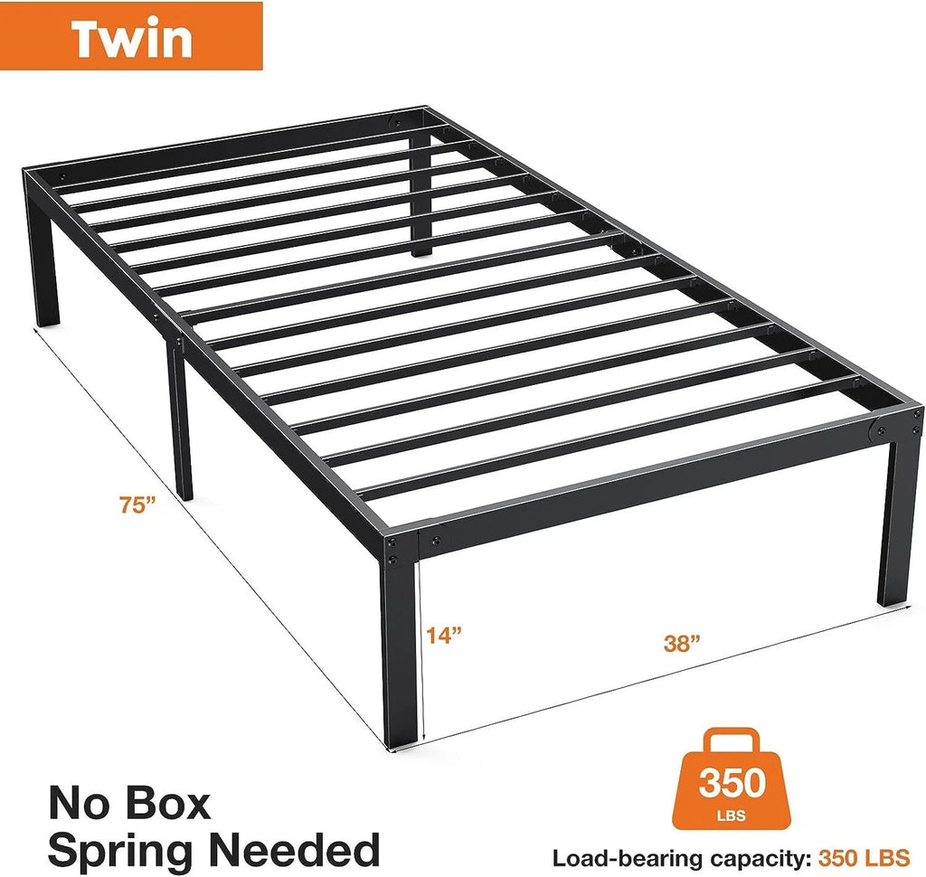 Twin Bed Frame Heavy Duty Steel Metal Platform Black 75x57in New