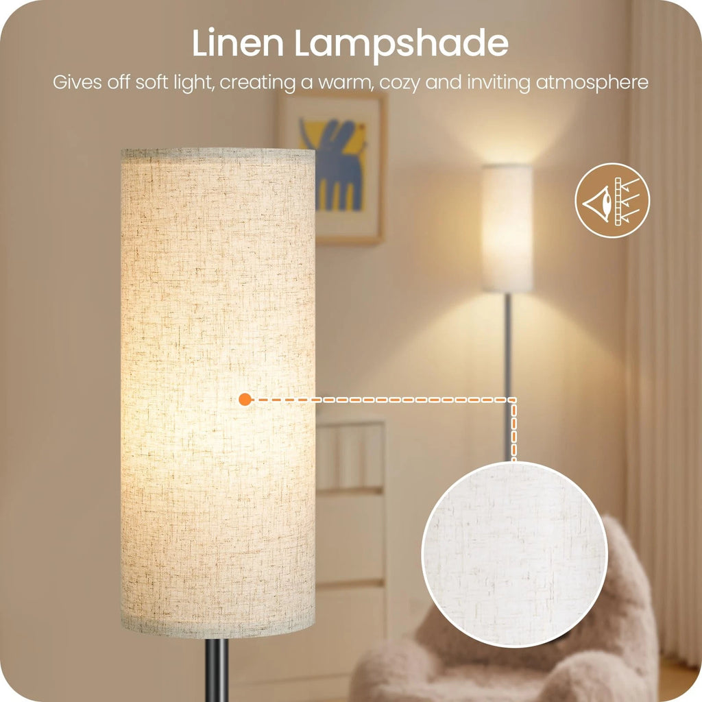 64.4" Modern LED Floor Lamp with Remote Control & Foot Switch, Dimmable Standing Floor Lamp for Living Room, Bedroom, Office, Linen Shade, E26 Bulb Included