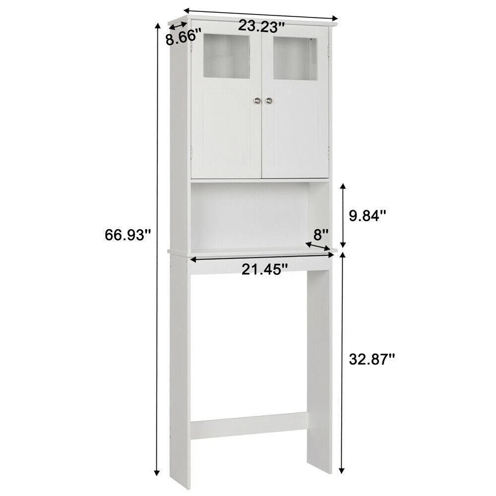 Modern White Freestanding Bathroom Storage Cabinet – Tall Double-Door MDF Organizer with Adjustable Shelves