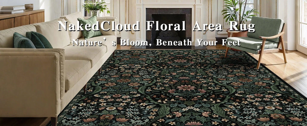 Botanical Floral Area Rug 5x7 – Soft Machine Washable Non-Slip Rug for Living Room, Bedroom, Dining & Kids Room
