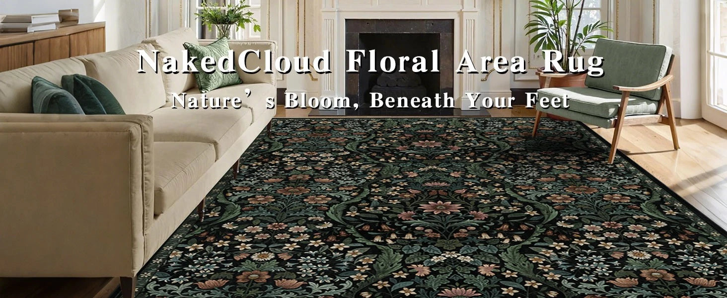 Botanical Floral Area Rug 5x7 – Soft Machine Washable Non-Slip Rug for Living Room, Bedroom, Dining & Kids Room