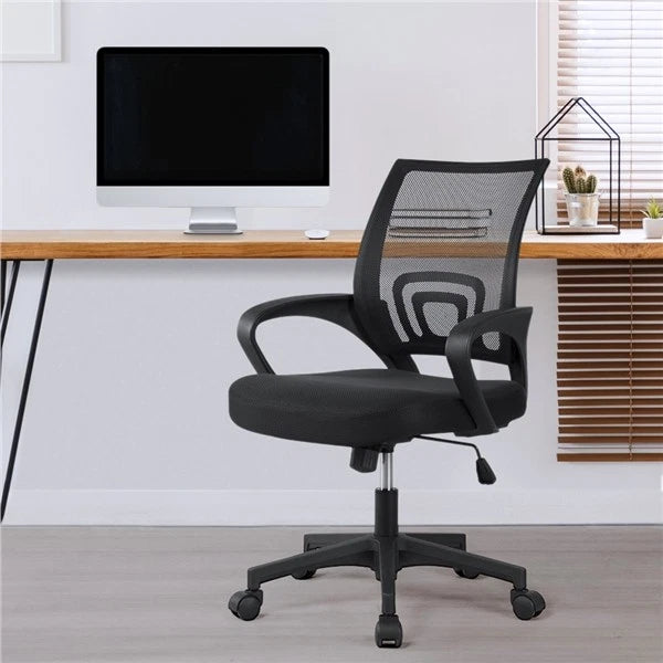 Black Rolling Office Chair – Swivel Mesh Task Chair with Lumbar Support for Desk, Computer & Study Room