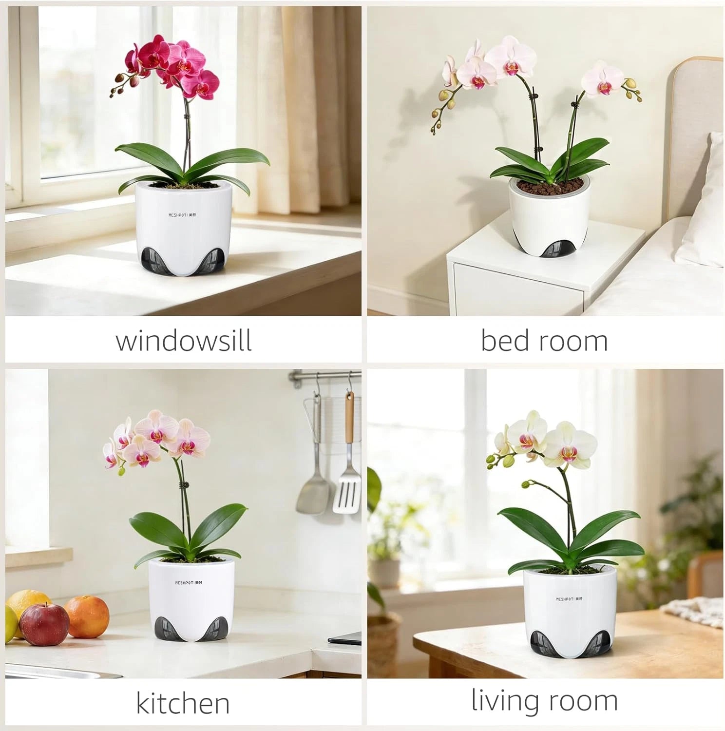 5" Orchid Pot with Drainage Holes - Double Layer Plastic Planter, Ceramic-Look Design