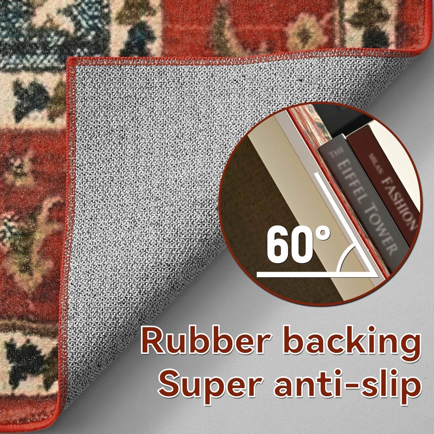 Vintage Medallion Area Rug 4x6 – Machine Washable Non-Slip Floral Living Room Rug, Soft Faux Wool