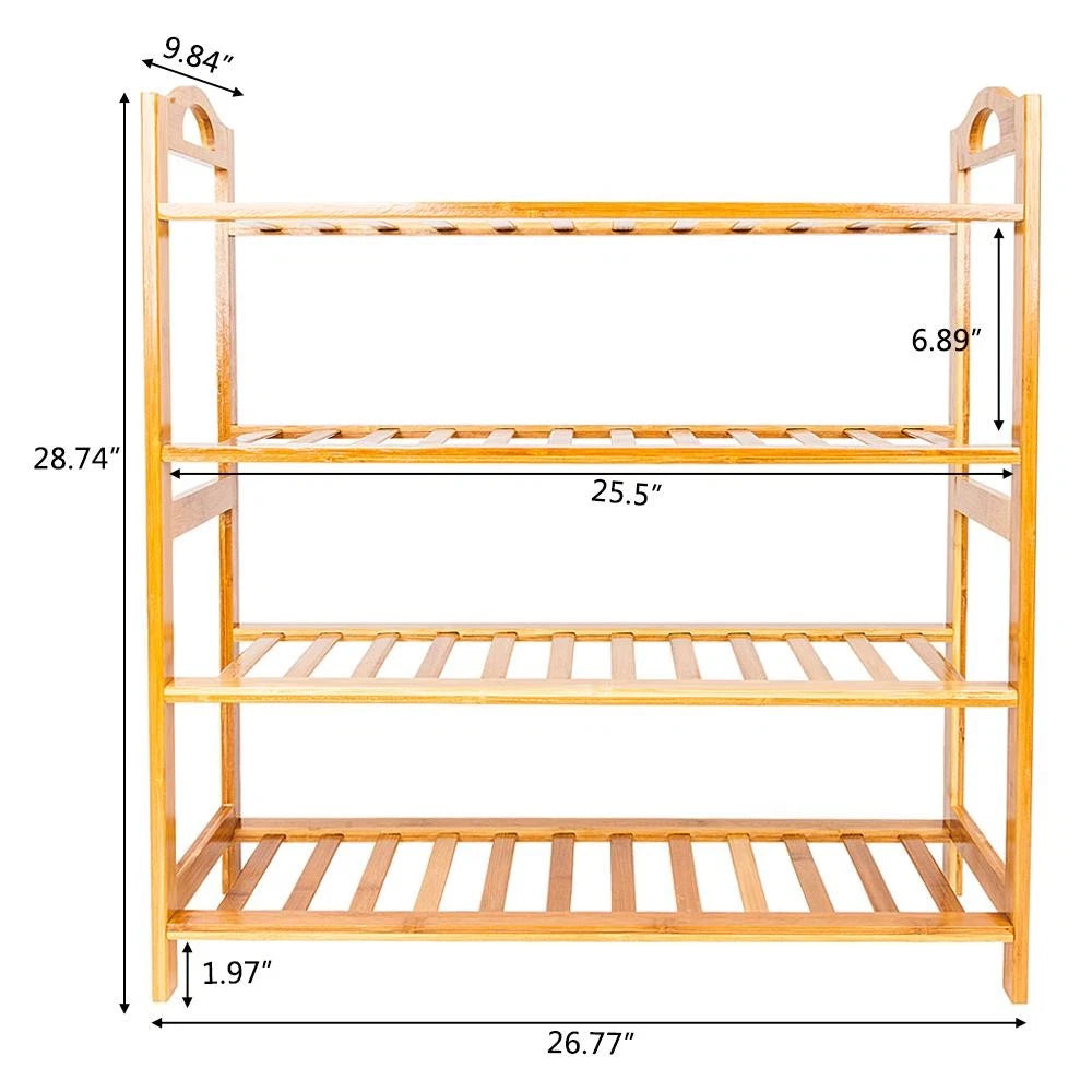 4-Tier Bamboo Shoe Rack – Space-Saving Storage Organizer for Entryway, Closet & Living Room