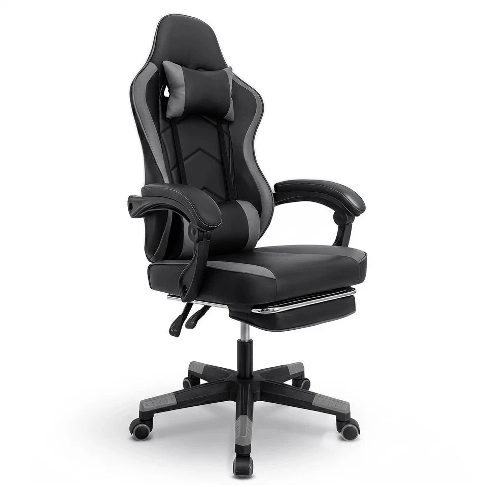 Ergonomic Gaming Office Chair, Reclining w/ Footrest, Headrest & Lumbar Pillow