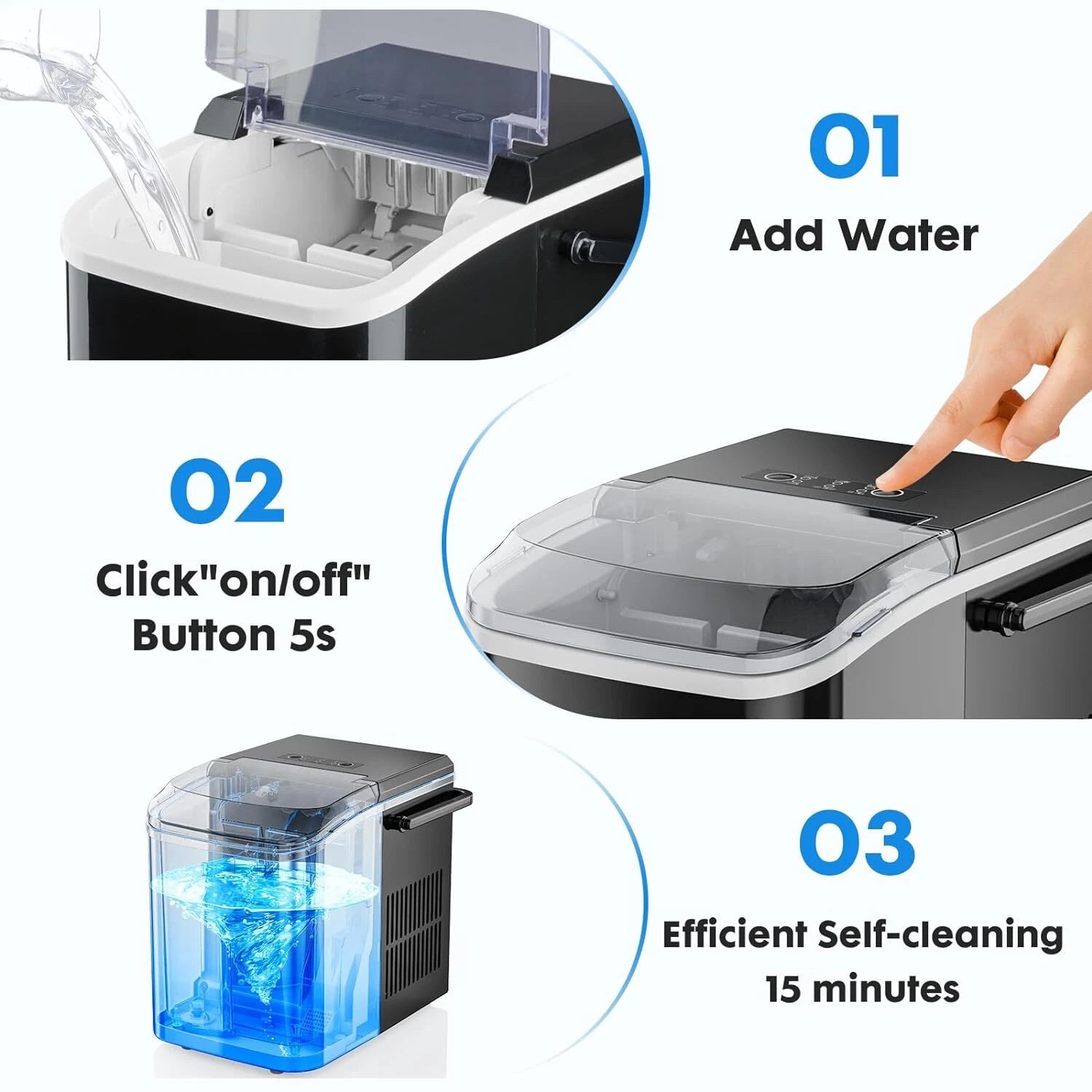 Portable Countertop Ice Maker | Fast 6-Min Ice Cubes, Self-Cleaning