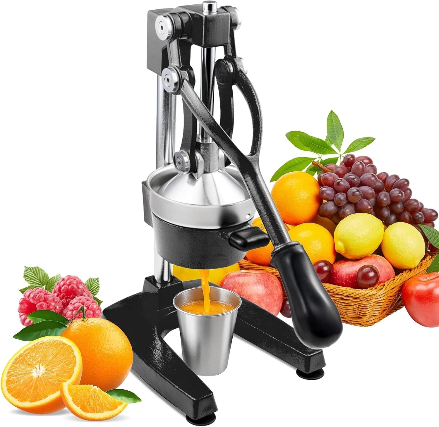 Cast Iron Manual Citrus Juicer – Heavy Duty Hand Press Lemon Lime Orange Squeezer with Stand, Commercial Grade for Home, Bar & Restaurant
