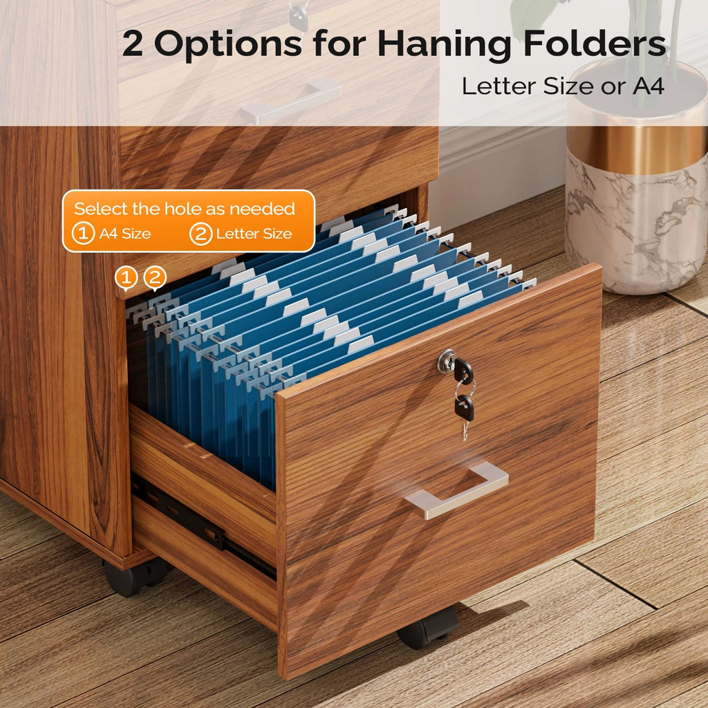 Mobile Lateral File Cabinet 2-Drawer Wood Home Office Craft Room