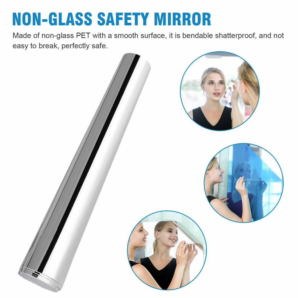 Flexible Mirror Wall Sticker Shatterproof Silver PET Film 50x100cm Free Ship
