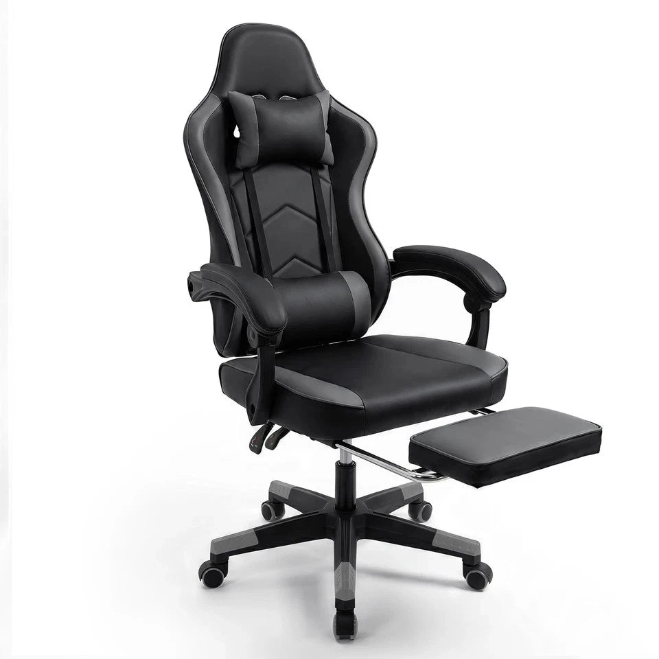Ergonomic Gaming Office Chair, Reclining w/ Footrest, Headrest & Lumbar Pillow