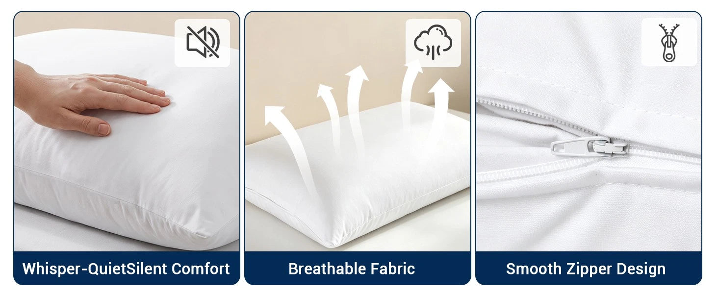 Waterproof Pillow Protector Cover – Zippered, Noiseless & Breathable 4x24