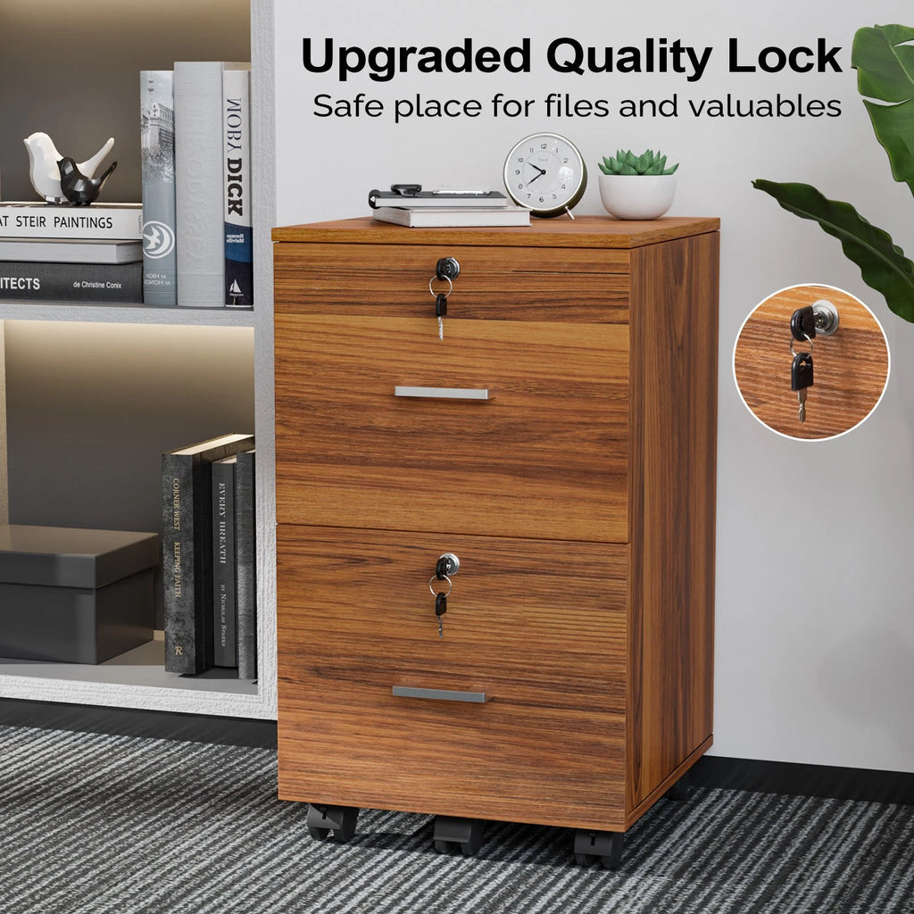 Mobile Lateral File Cabinet 2-Drawer Wood Home Office Craft Room