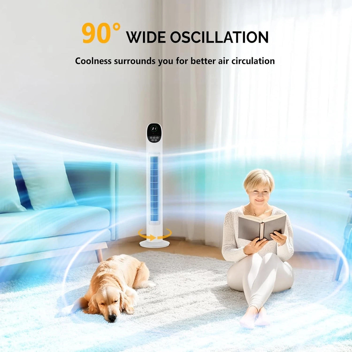 34" Tower Fan Oscillating Bladeless Remote Control Timer Quiet Standing Fan