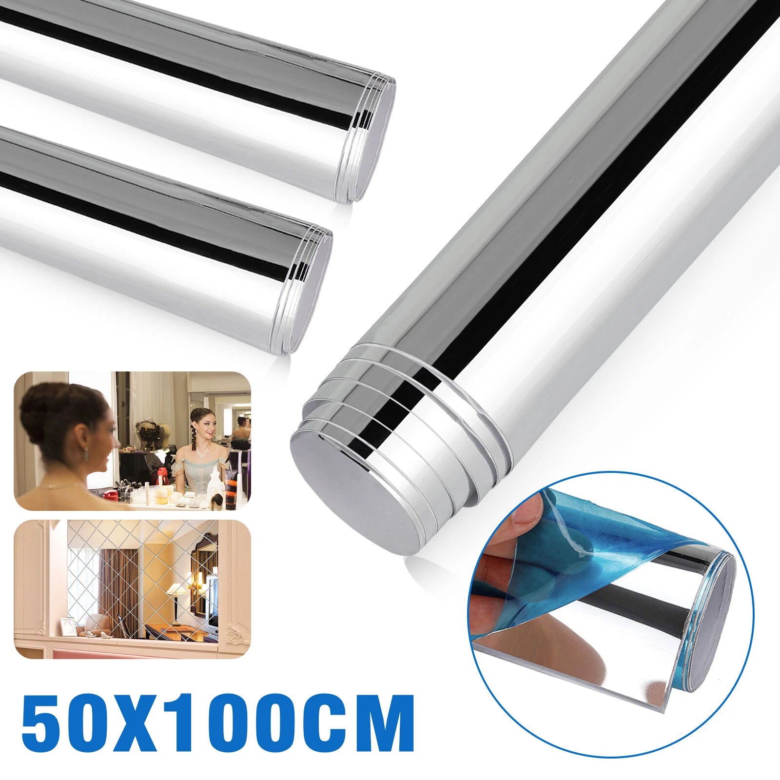 Flexible Mirror Wall Sticker Shatterproof Silver PET Film 50x100cm Free Ship