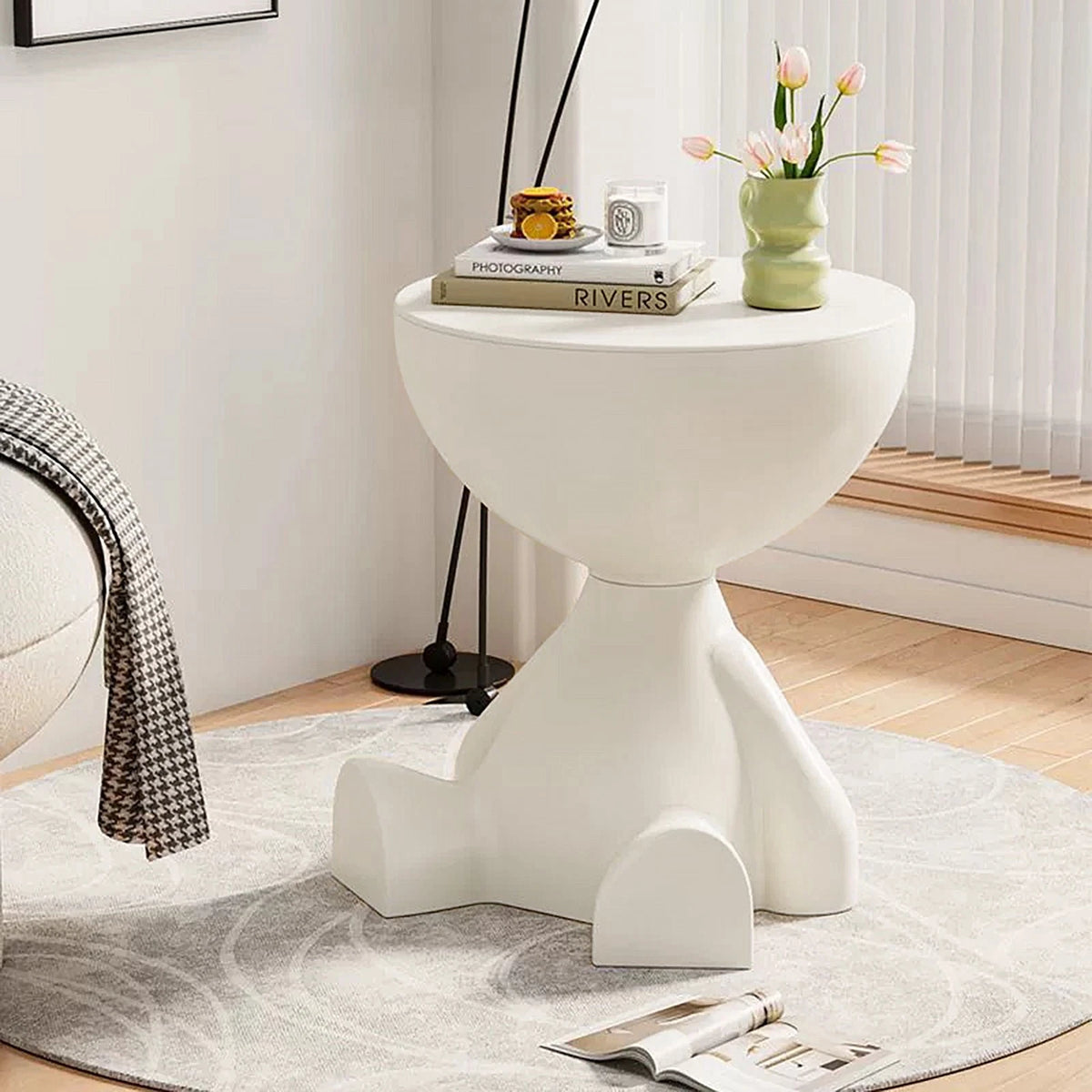 Round Side Table with Storage – Waterproof, Space-Saving End Table