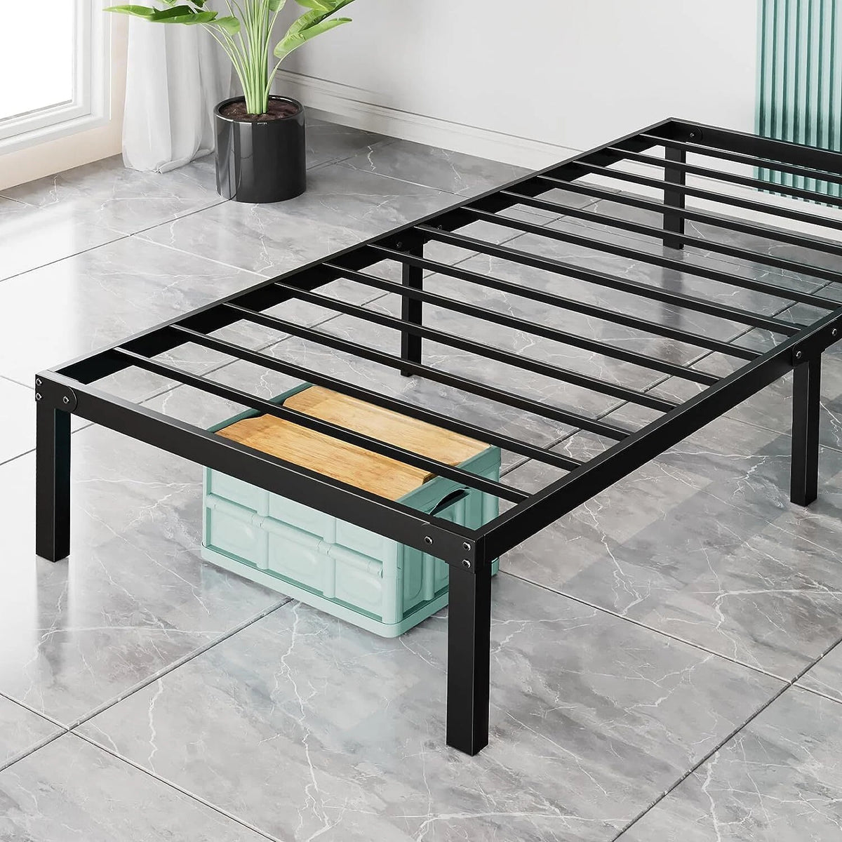 Twin Bed Frame Heavy Duty Steel Metal Platform Black 75x57in New