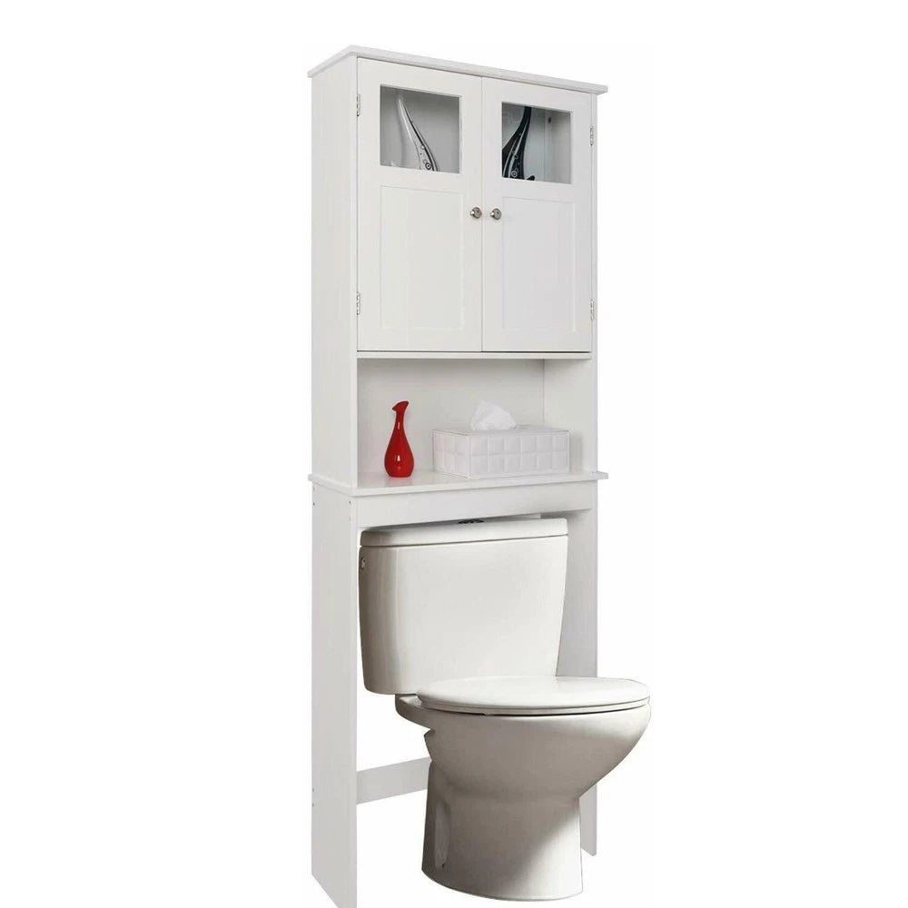 Modern White Freestanding Bathroom Storage Cabinet – Tall Double-Door MDF Organizer with Adjustable Shelves