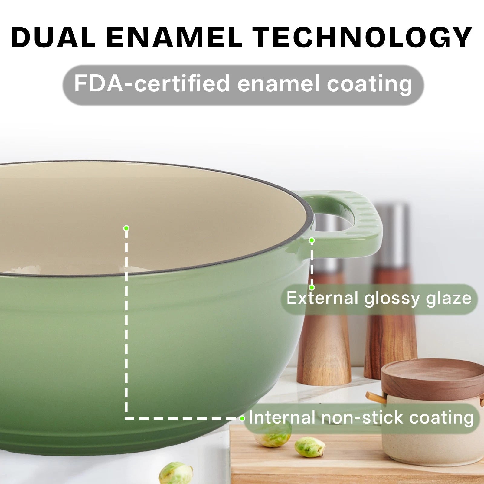 5QT Green Enameled Cast Iron Dutch Oven with Lid – Oven-Safe Round Pot for Bread, Stews & Braising