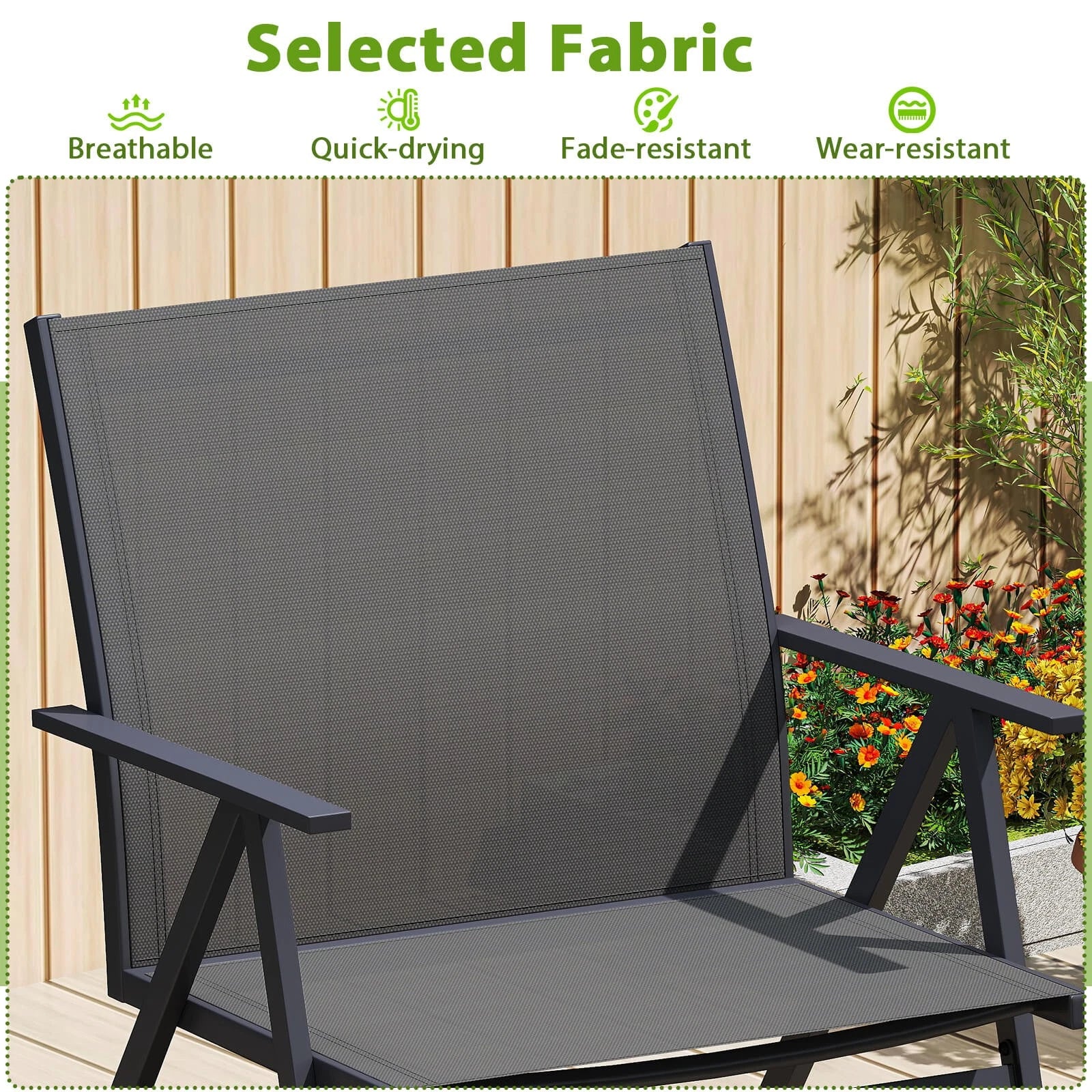 Metal Patio Chairs Set of 2 – Breathable Mesh, Reclined Backrest, Gray