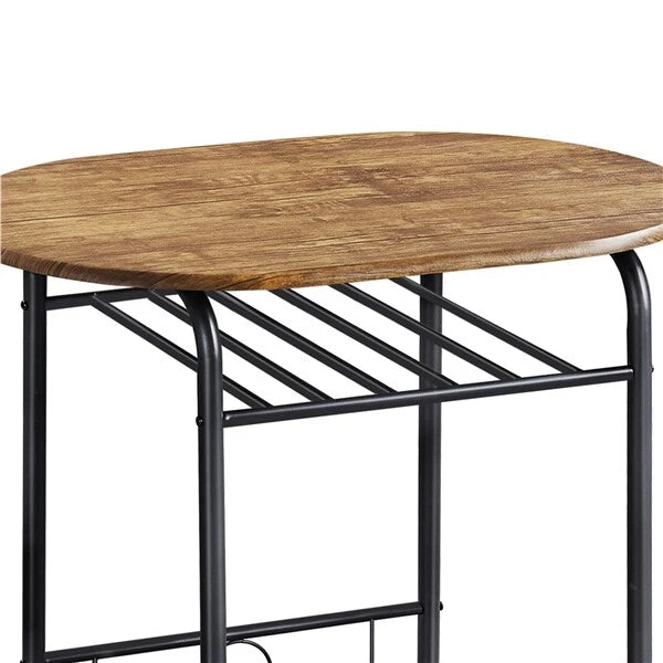 3-Piece Oval Dining Table Set w/ 2 Chairs, Storage Shelf, Small Space Kitchen