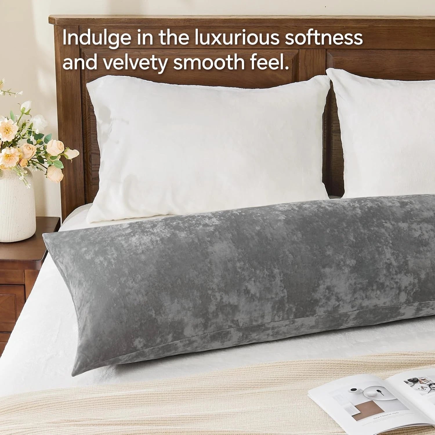 Luxury Velvet Body Pillow Case Zipper Solid Color Cover 4x24