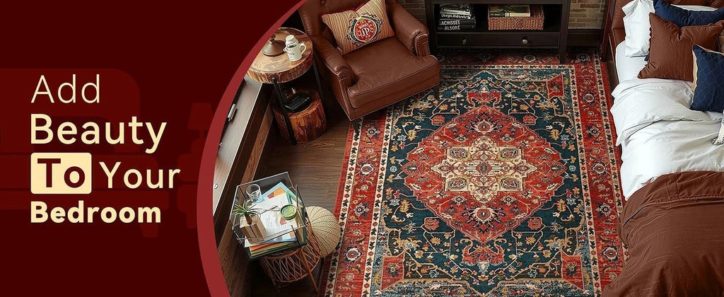 Vintage Medallion Area Rug 4x6 – Machine Washable Non-Slip Floral Living Room Rug, Soft Faux Wool