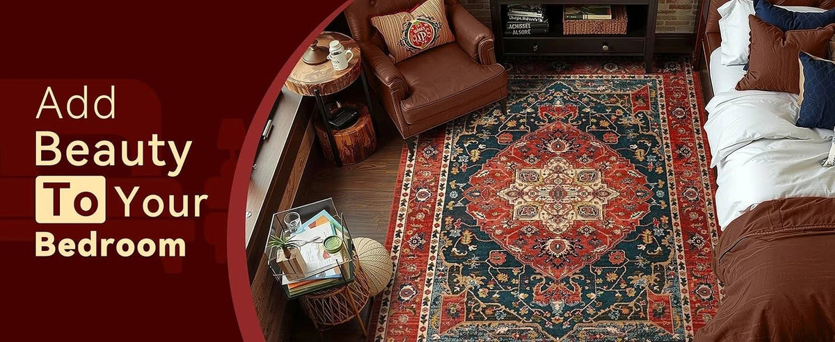 Vintage Medallion Area Rug 4x6 – Machine Washable Non-Slip Floral Living Room Rug, Soft Faux Wool