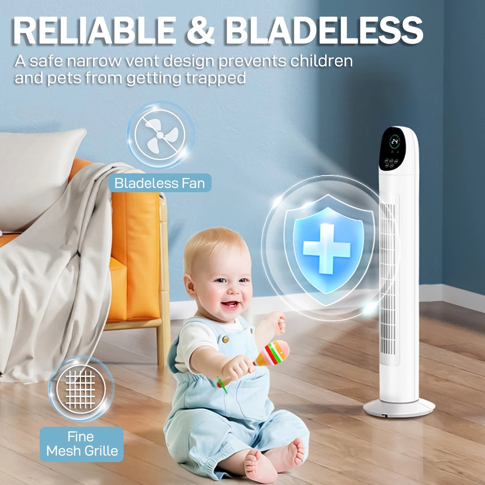34" Tower Fan Oscillating Bladeless Remote Control Timer Quiet Standing Fan