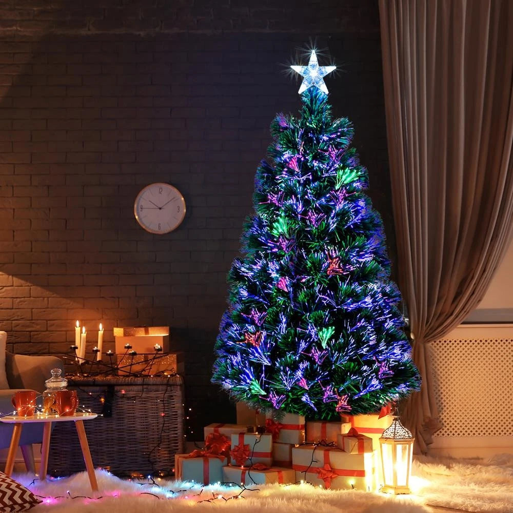6FT Pre-Lit Artificial Christmas Tree – Fiber Optic Color-Changing LED Lights, 230 Branches