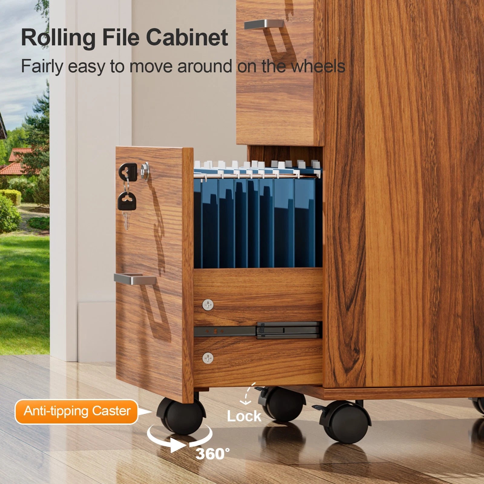 Mobile Lateral File Cabinet 2-Drawer Wood Home Office Craft Room