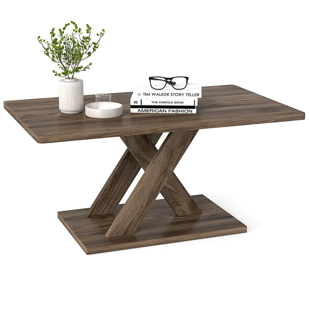 37.5" Modern Coffee Table – Rustic Wood, Stable Base