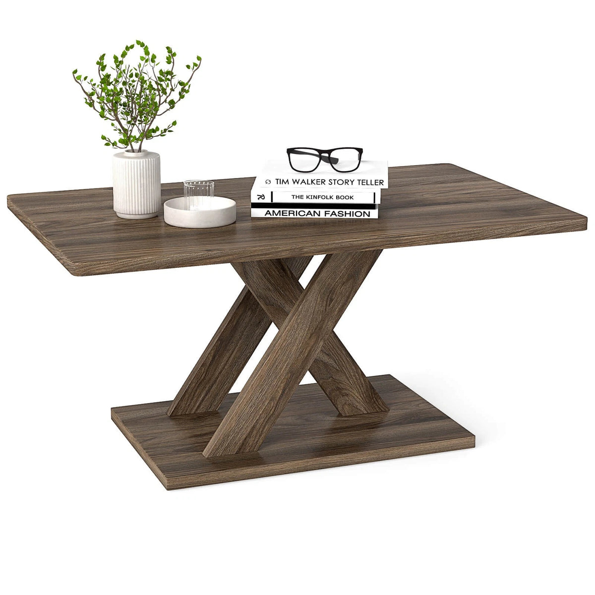 37.5" Modern Coffee Table – Rustic Wood, Stable Base