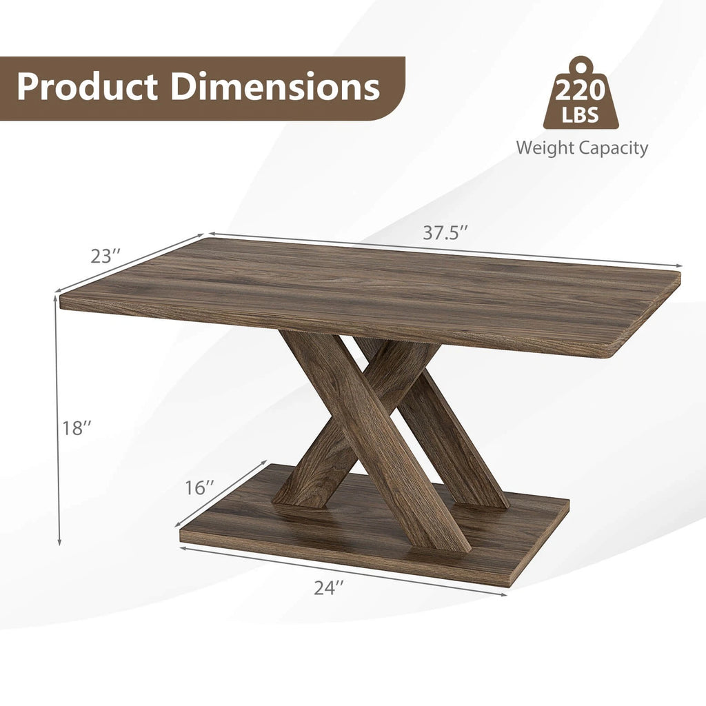 37.5" Modern Coffee Table – Rustic Wood, Stable Base