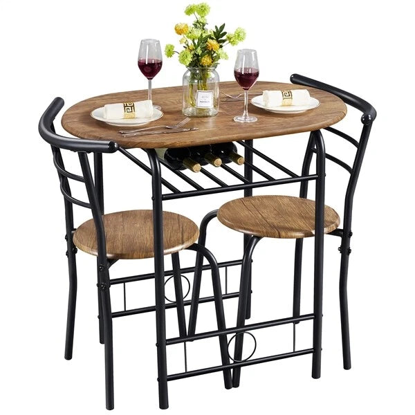 3-Piece Oval Dining Table Set w/ 2 Chairs, Storage Shelf, Small Space Kitchen