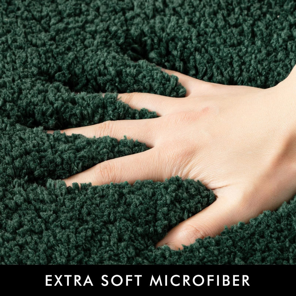 2 Piece Bathroom Rug Set 16" x 24" Soft Microfiber Bath Mats, Non-Slip, Ultra Absorbent, Quick Dry, Washable Bathroom Floor Mats, Dark Green