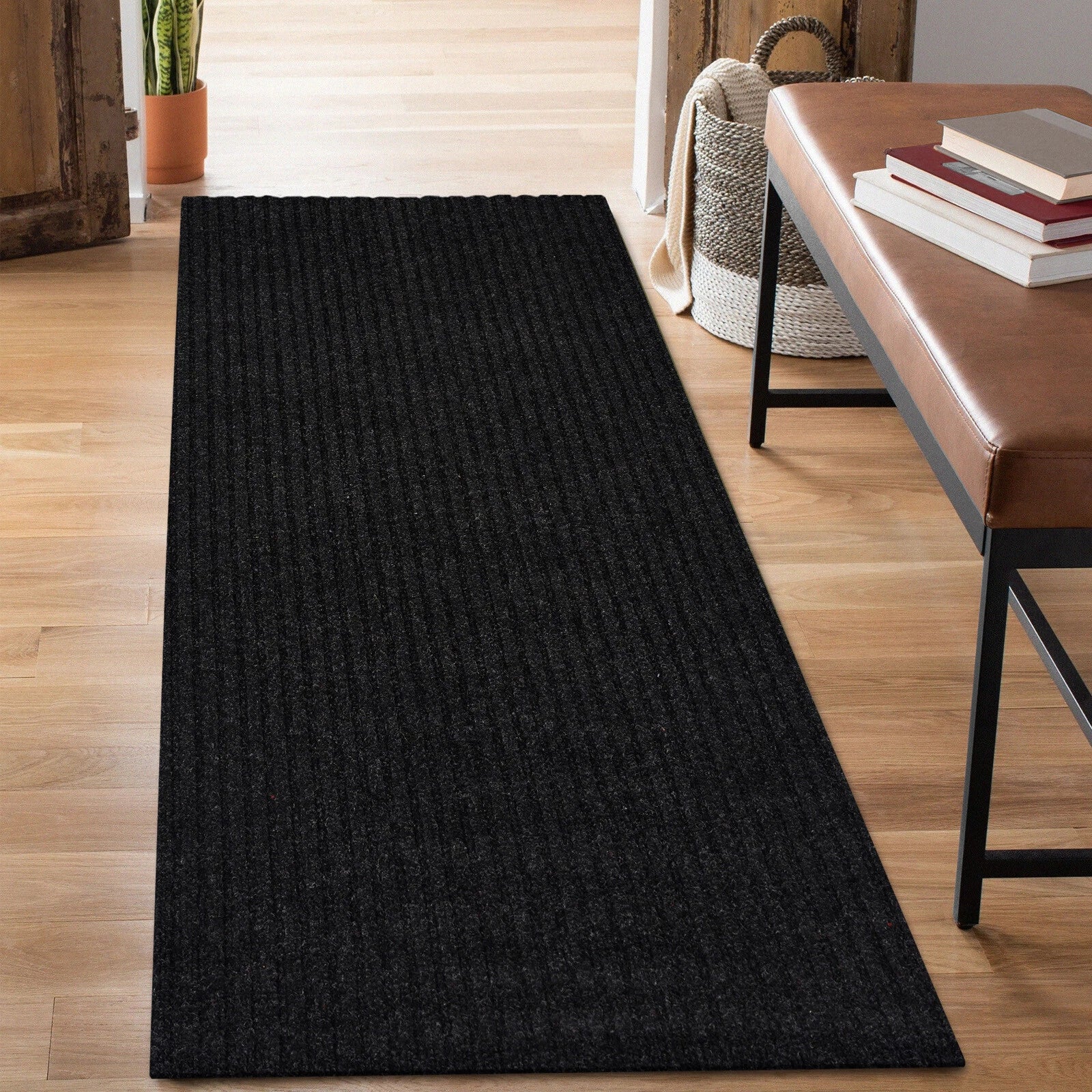 Black Non-Slip Runner Rug 2x6 ft – Cuttable Stain-Resistant Hallway, Kitchen & Doorway Mat