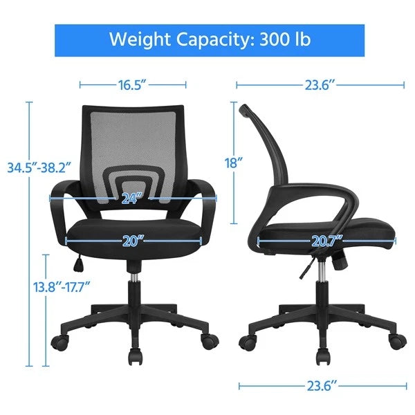 Black Rolling Office Chair – Swivel Mesh Task Chair with Lumbar Support for Desk, Computer & Study Room