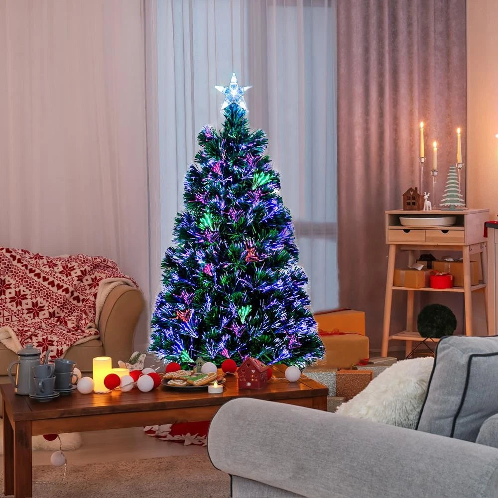 6FT Pre-Lit Artificial Christmas Tree – Fiber Optic Color-Changing LED Lights, 230 Branches