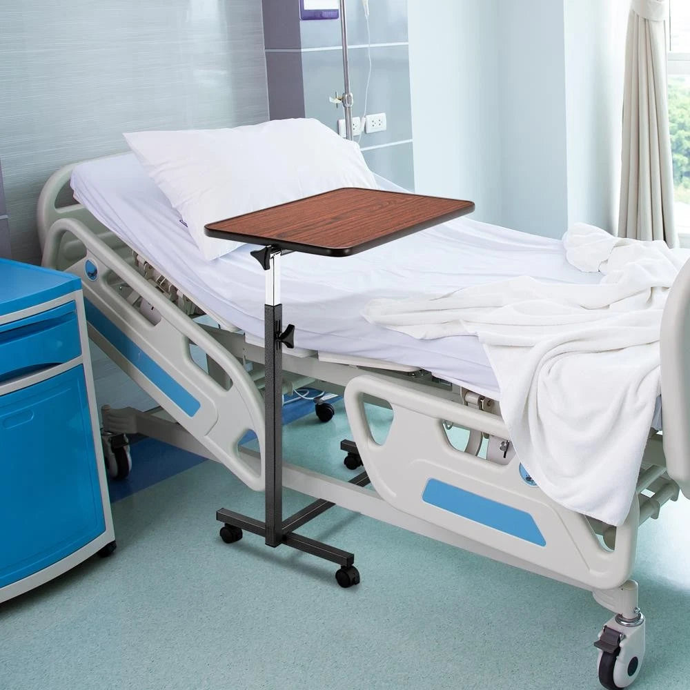 Adjustable Height Mobile Laptop Stand – Rolling Over-Bed Table with Tilting Top & Wheels, 27"-44