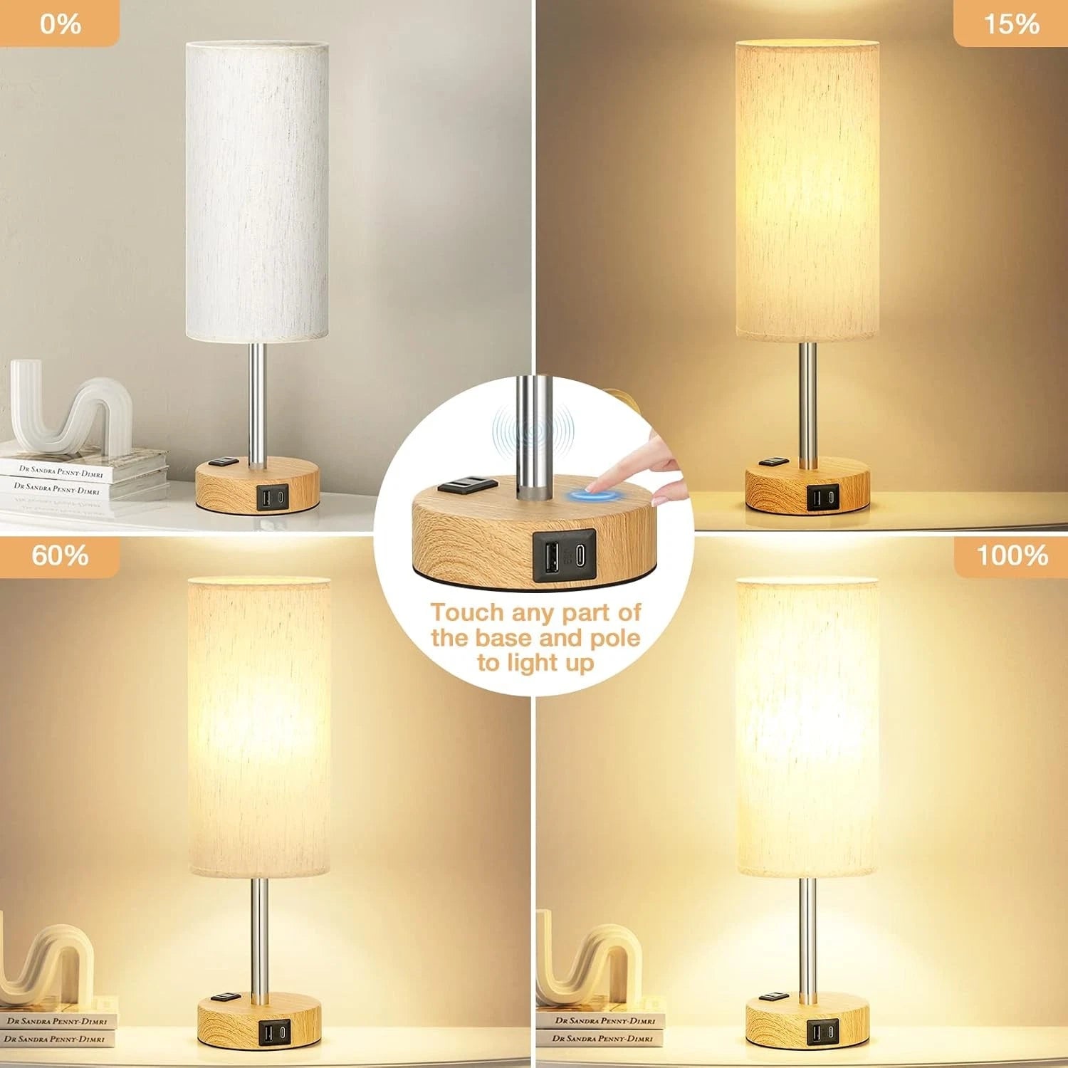 Touch Control Bedside Lamp with USB Charging Station – Modern LED Table Lamp