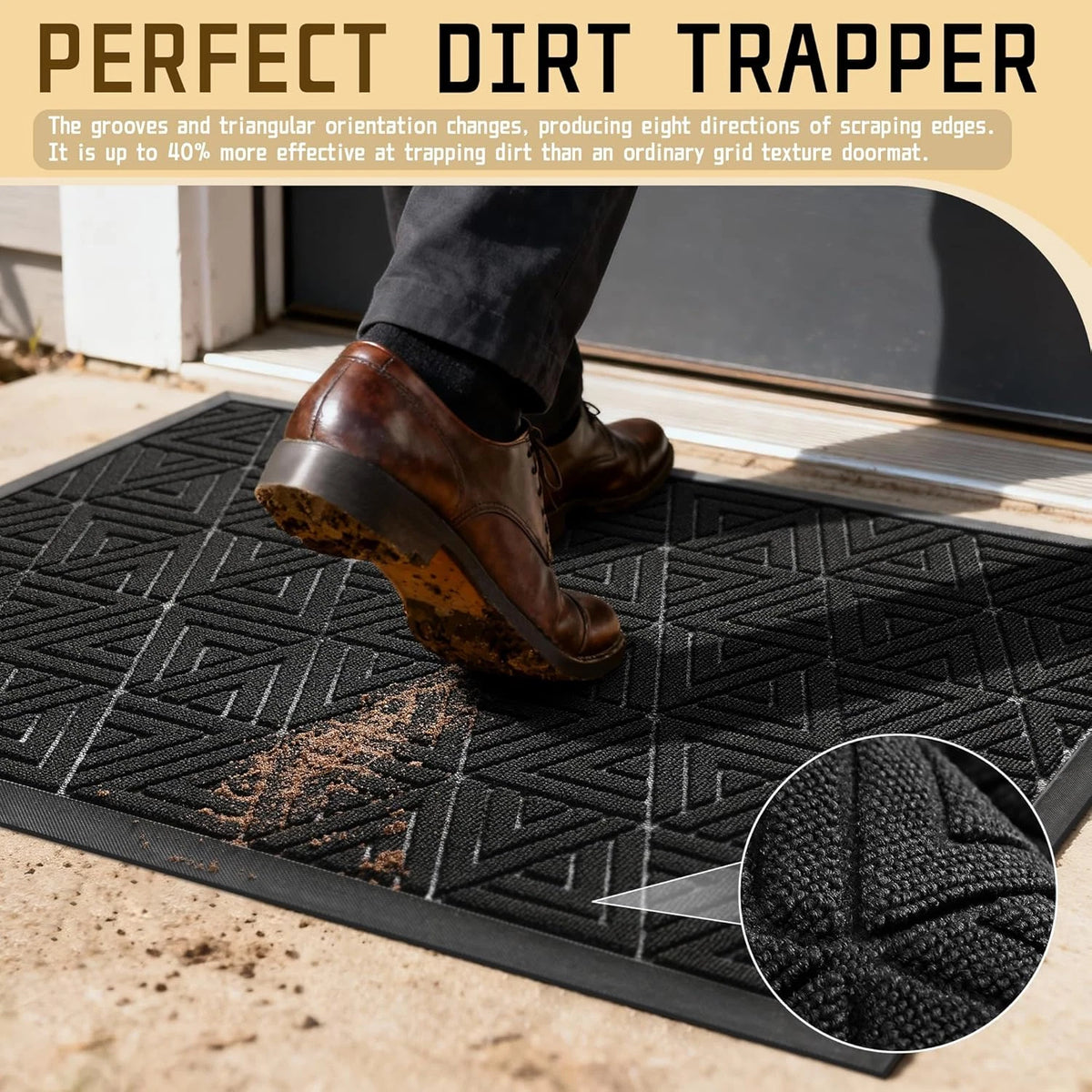 Outdoor Door Mat 29.5" x 17" Black Non-Slip Waterproof Entrance Rug