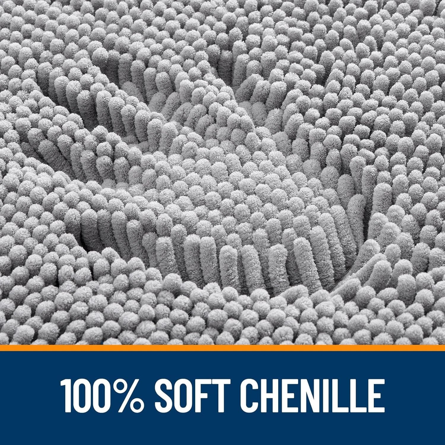 Chenille Bath Mat 30" x 20" Grey Non-Slip Absorbent Fluffy Bathroom Rug