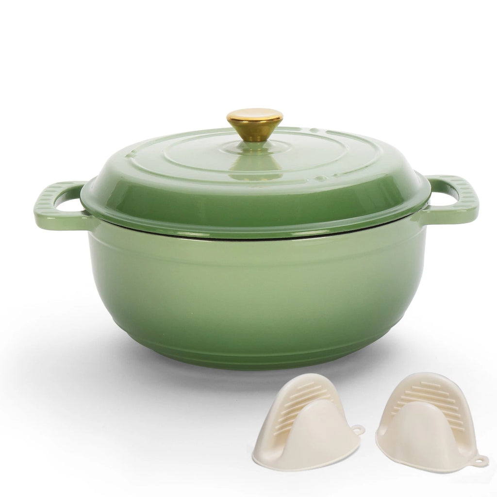 5QT Green Enameled Cast Iron Dutch Oven with Lid – Oven-Safe Round Pot for Bread, Stews & Braising