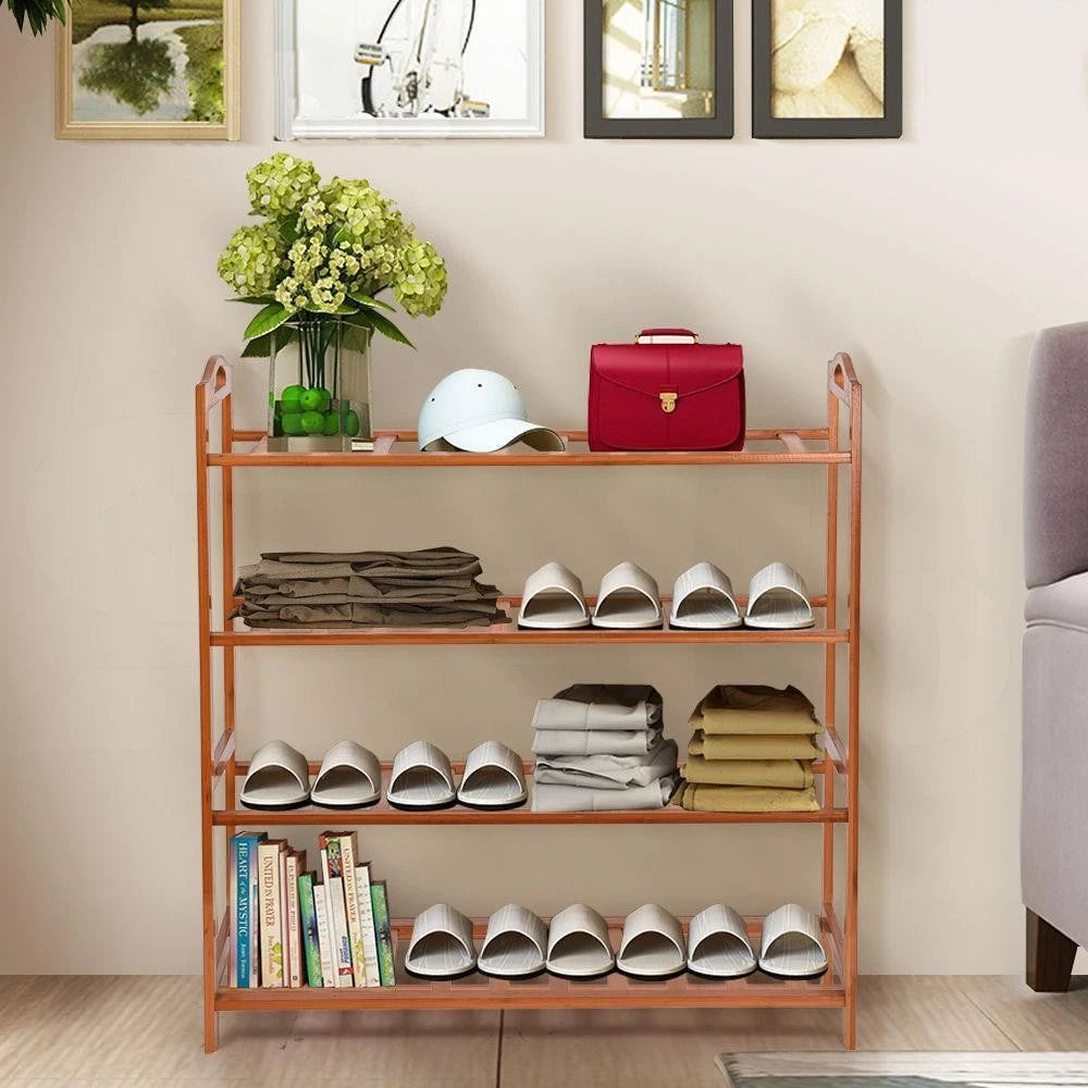 4-Tier Bamboo Shoe Rack – Space-Saving Storage Organizer for Entryway, Closet & Living Room
